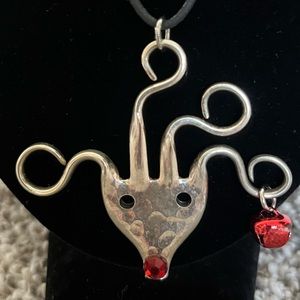 Silvertone Metal Reindeer Face Necklace - 18” Rubber Cord